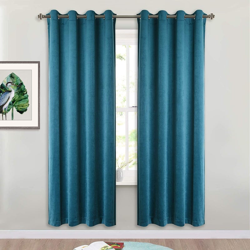 StangH Room Darkening Velvet Curtains - Thick Soft Grommet Top Drapes Stylish Home Decoration Panels for Dining Living Room/Kitchen/Bedroom, Teal, W52 inch x L72 inch, 2 Panels - Image 1